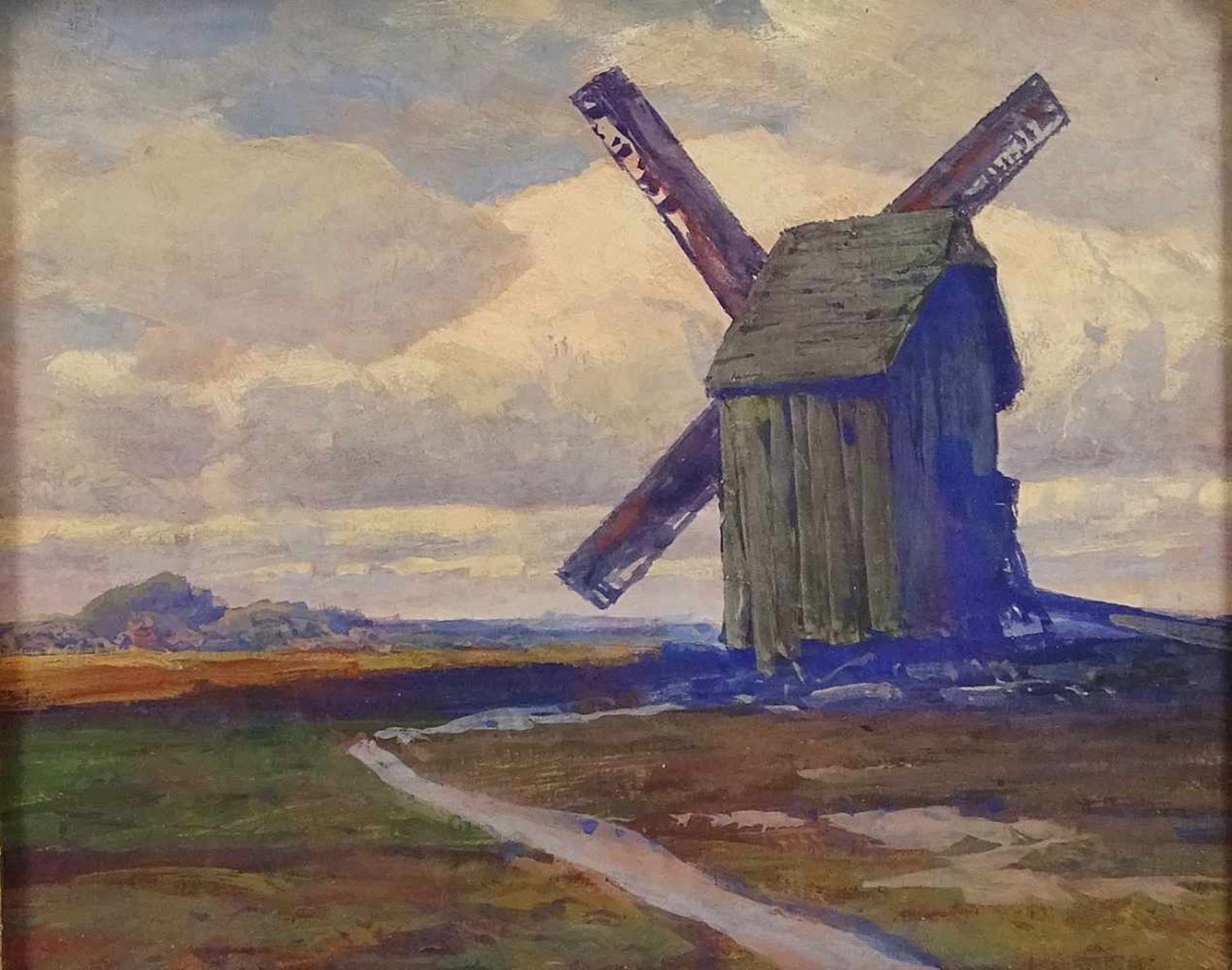 Rudolf Hellgrewe, "Windmühle"(1860 Hammerstein - 1935 Berlin), Aquarell/Malpappe, unten links - Bild 2 aus 4