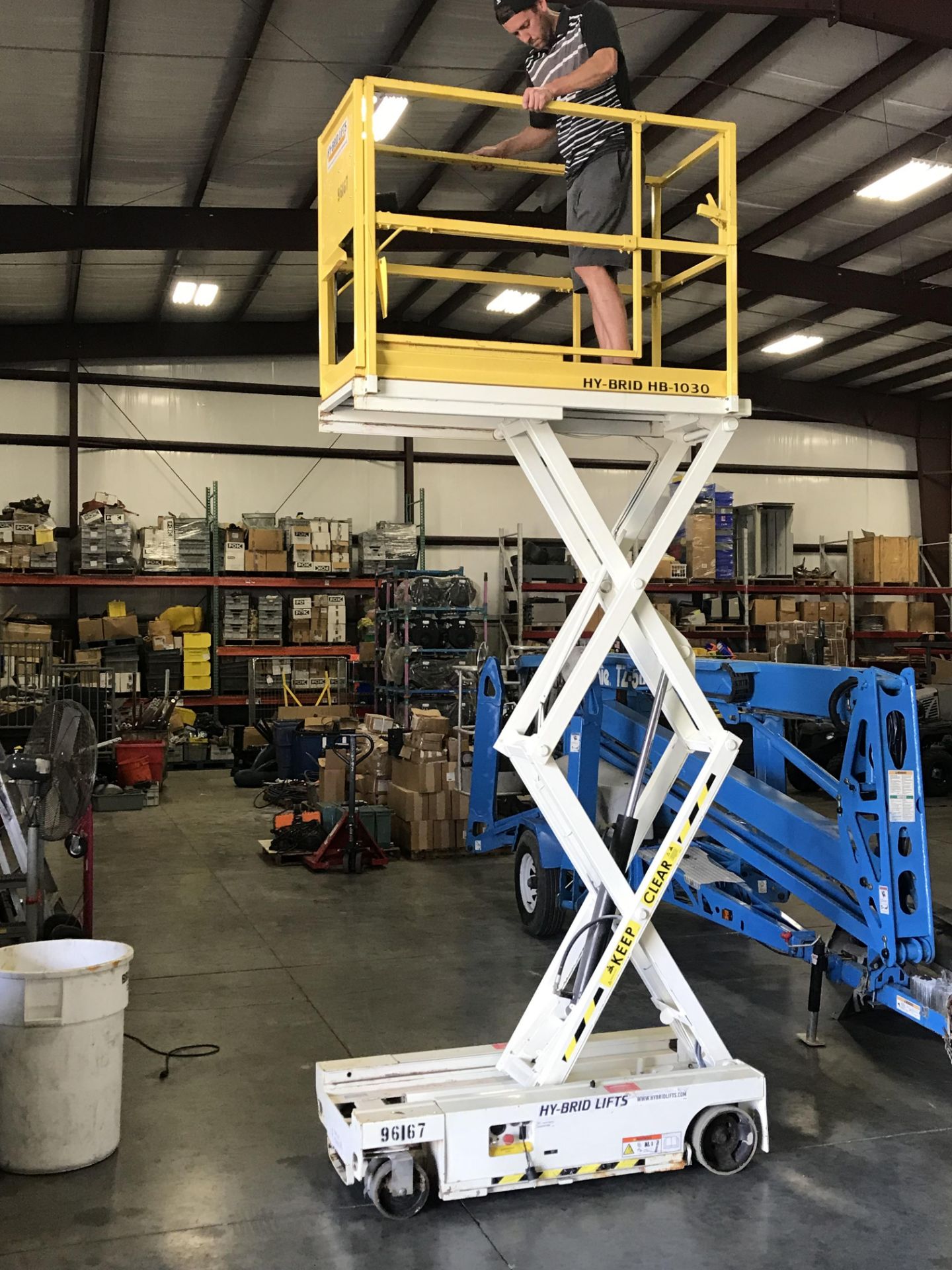 2008 HYBRID HB-1030 SCISSOR LIFT, ELECTRIC POWERED, SLIDE OUT DECK, 500LB CAPACITY