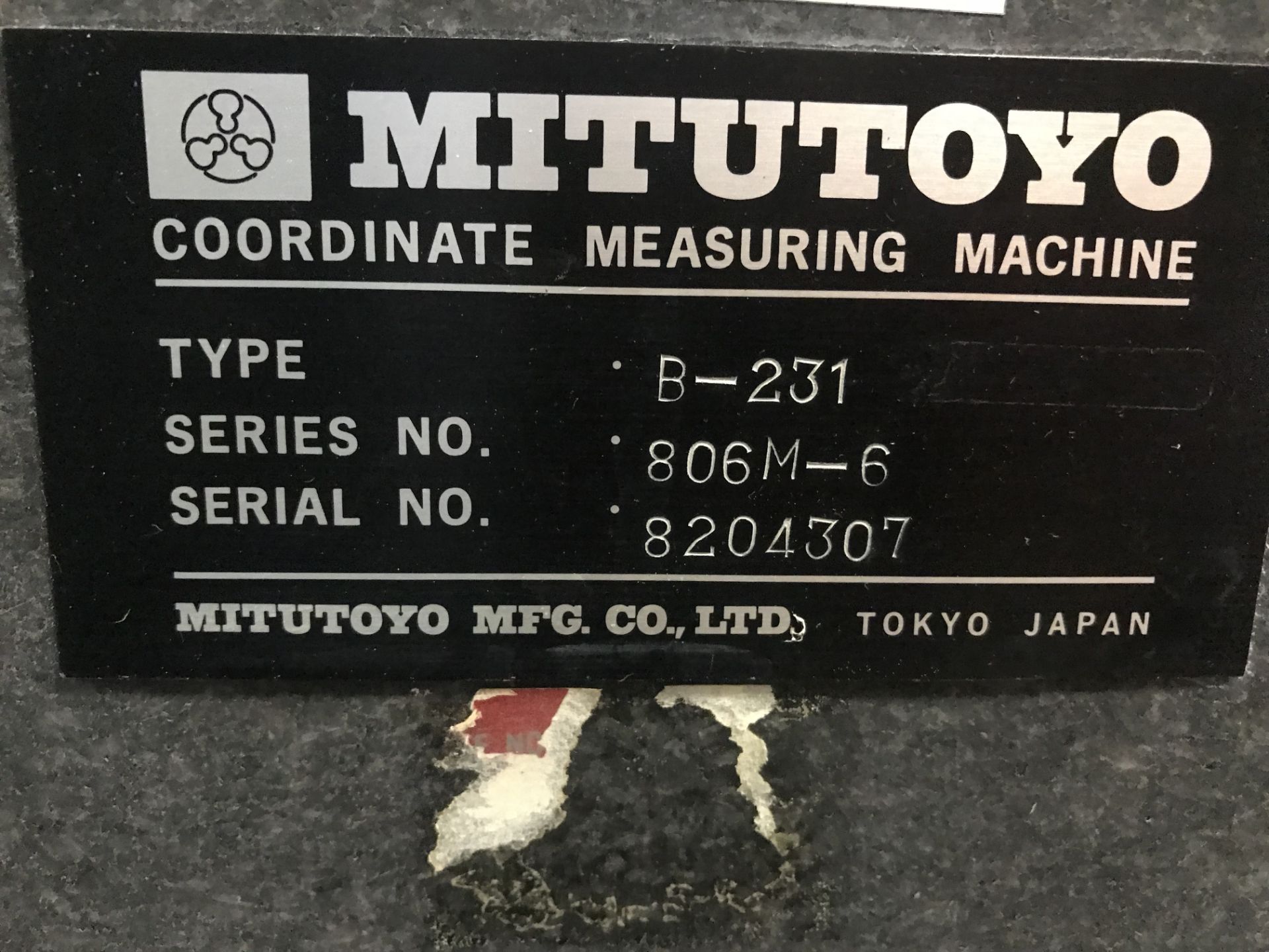 MITUTOYO COORDINATE MEASURING MACHINE TYPE B-231, SERIES NUMBER 806M-6 W/ RENISHAW ATTACHMENTS - Image 5 of 9