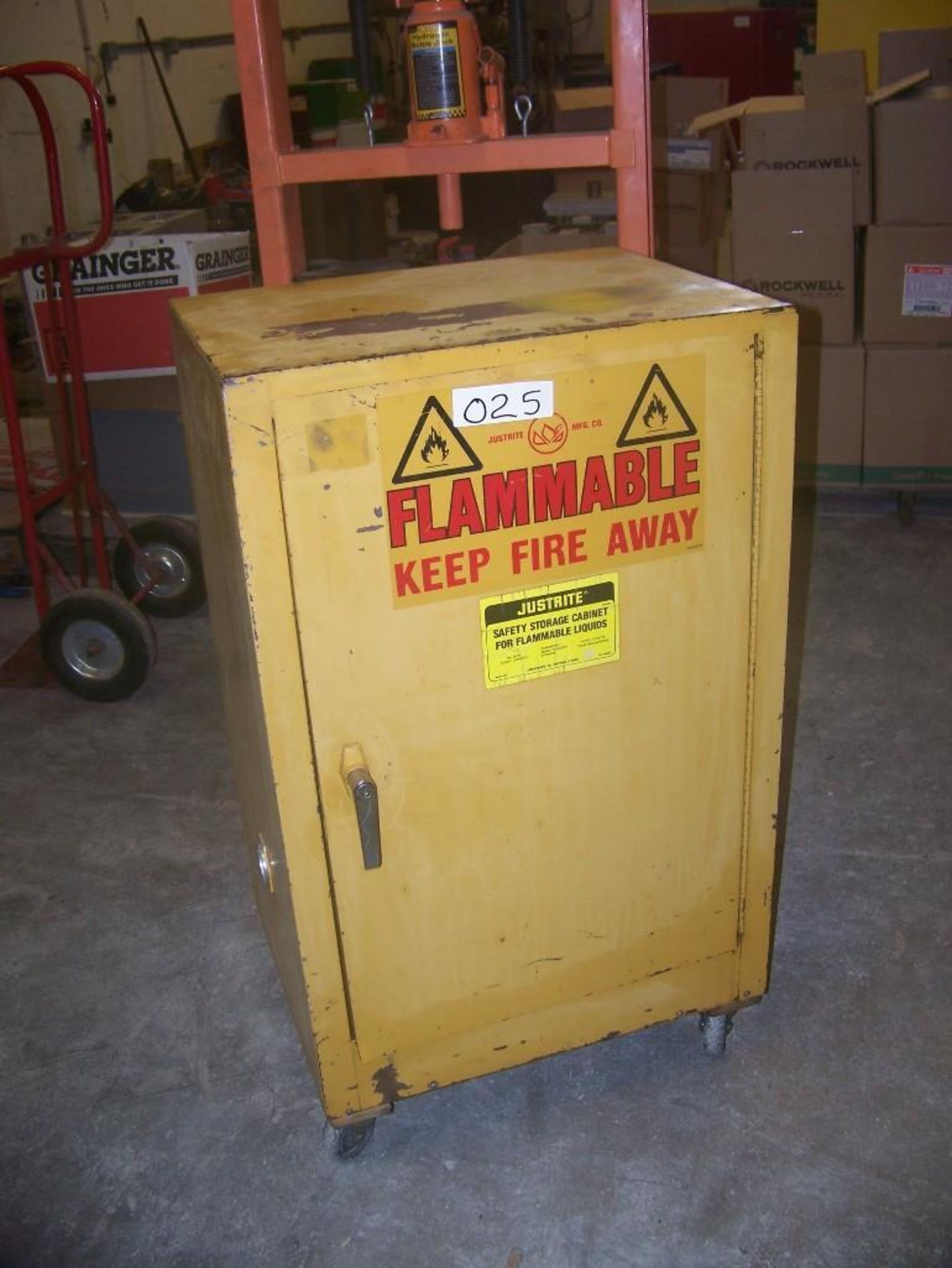 YELLOW FLAMMABLE CABINET 23"W X 18"D X 65"T ON CASTERS