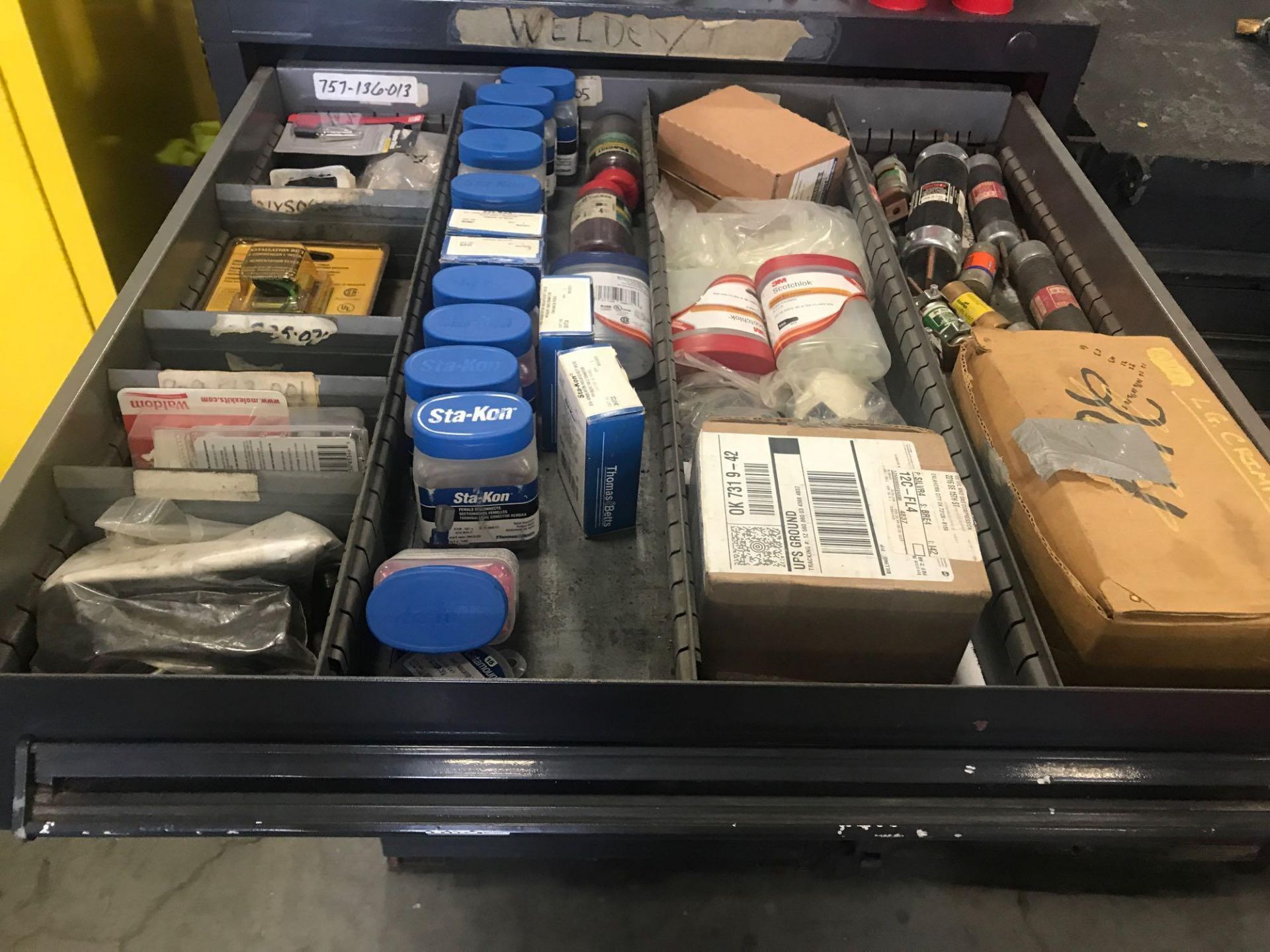 CONTENTS IN DRAWERS (CONNECTORS, SPARK PLUGS,PIPING, ETC)