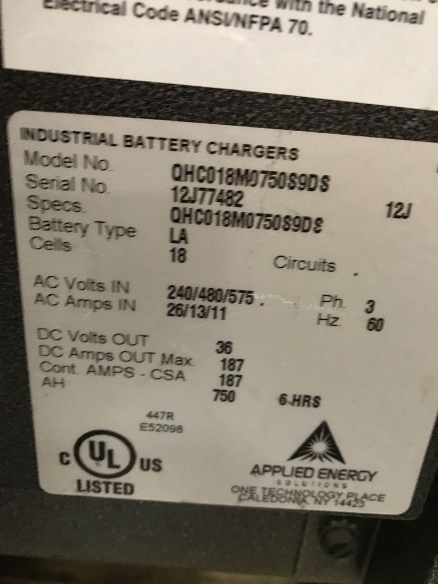 QUARTERHOTSE 36V FORKLIFT BATTERY CHARGER - Image 3 of 3