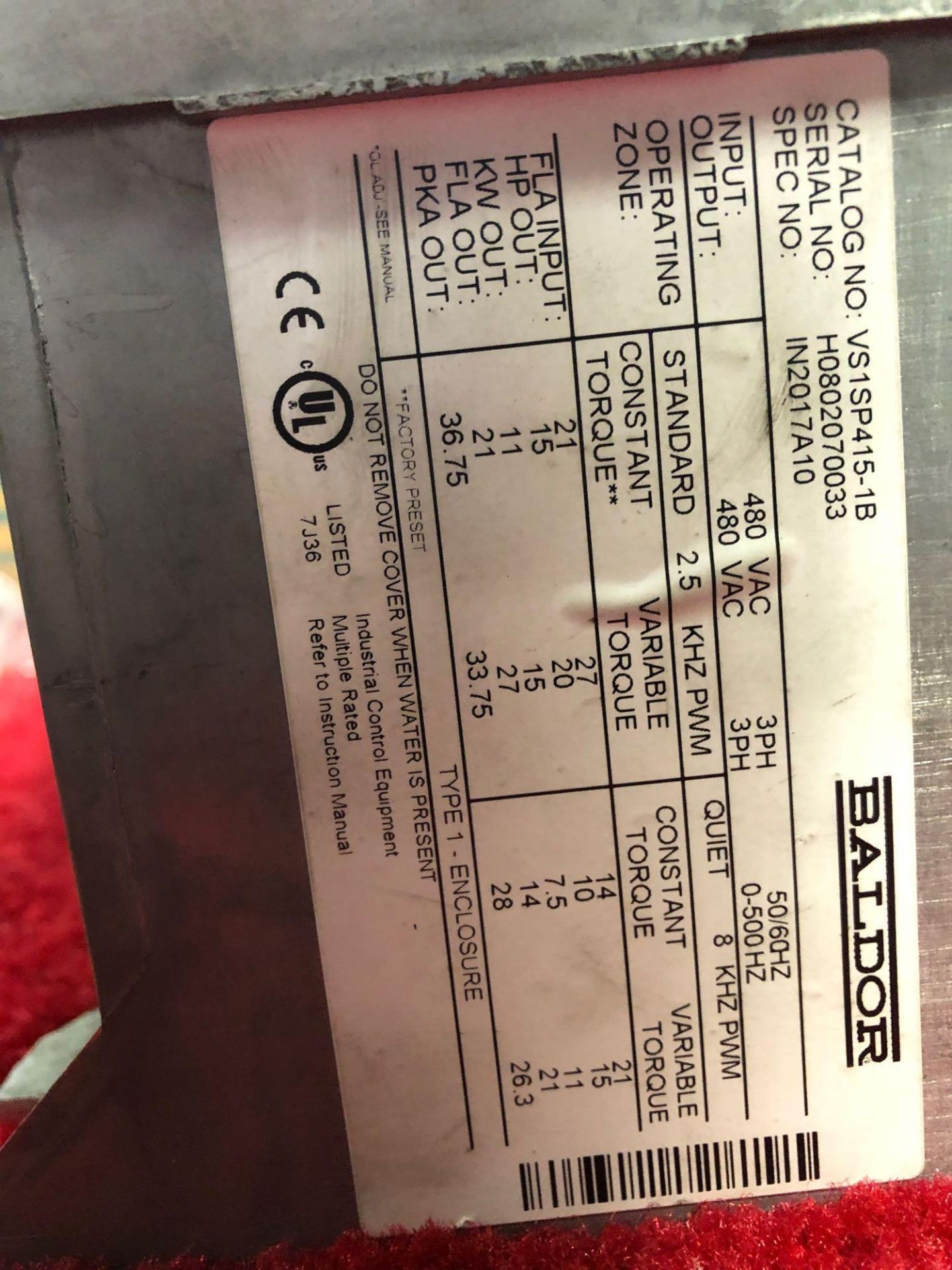 BALDOR INVERTER MODEL VS1SP415 H2 - Image 8 of 12