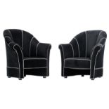 A pair of black velvet upholstered Art Deco style Haus Koller-armchairs by Josef Hoffmann, H 92 -