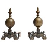 Two 19thC Baroque revival andirons, H 70 - W 37 - D 85,5 cm