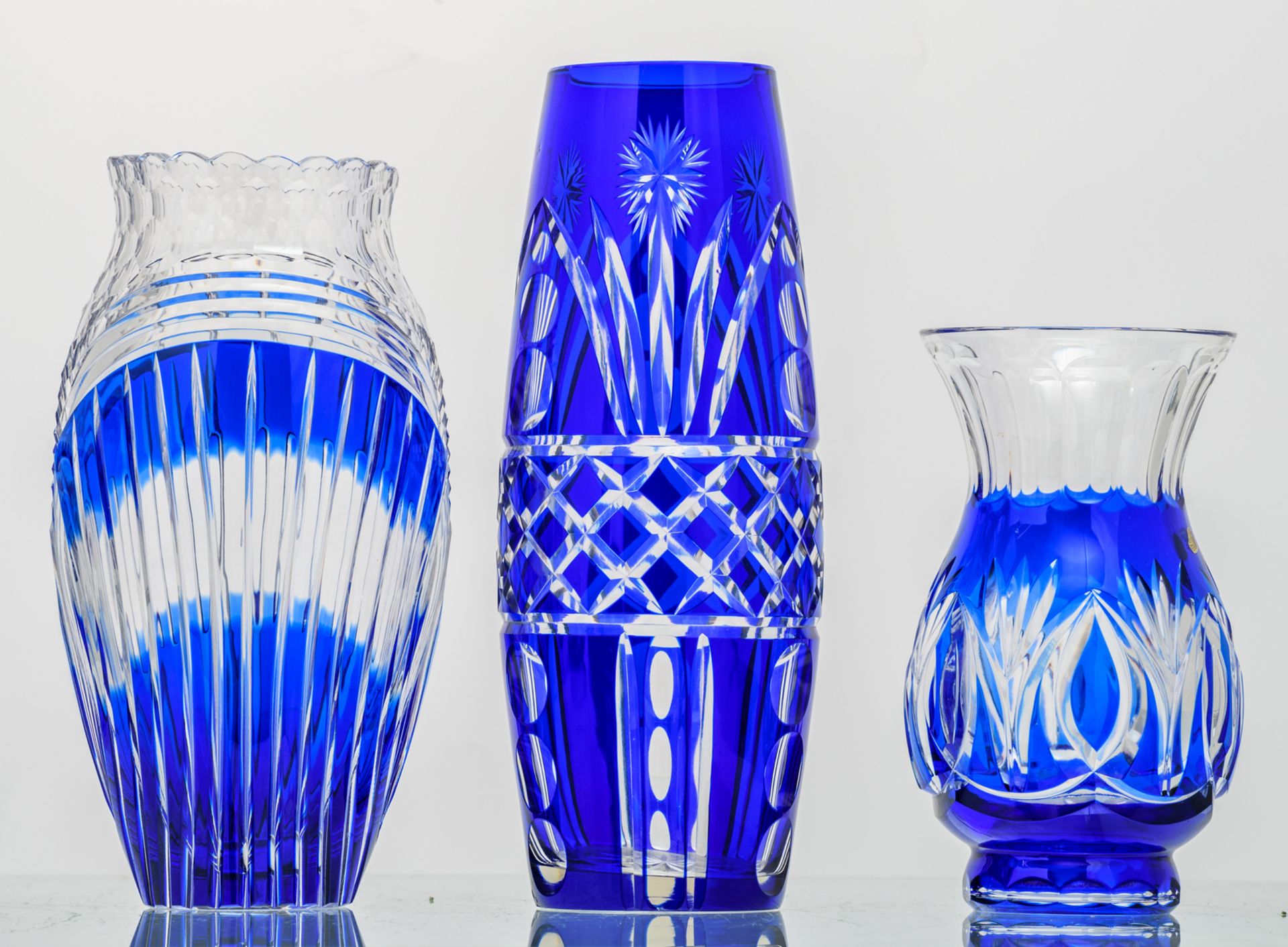 Ten blue overlay crystal cut decorative items and utensils, Val-Saint-Lambert, Bohemia,... H 7 - - Image 5 of 23