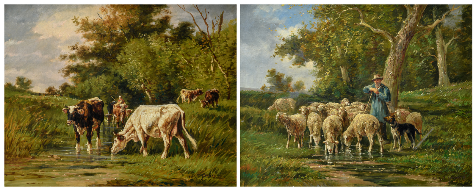 (Jansen W.G.T.), a pair of rural views depicting shepherds with their flock, oil on canvas, 65 x