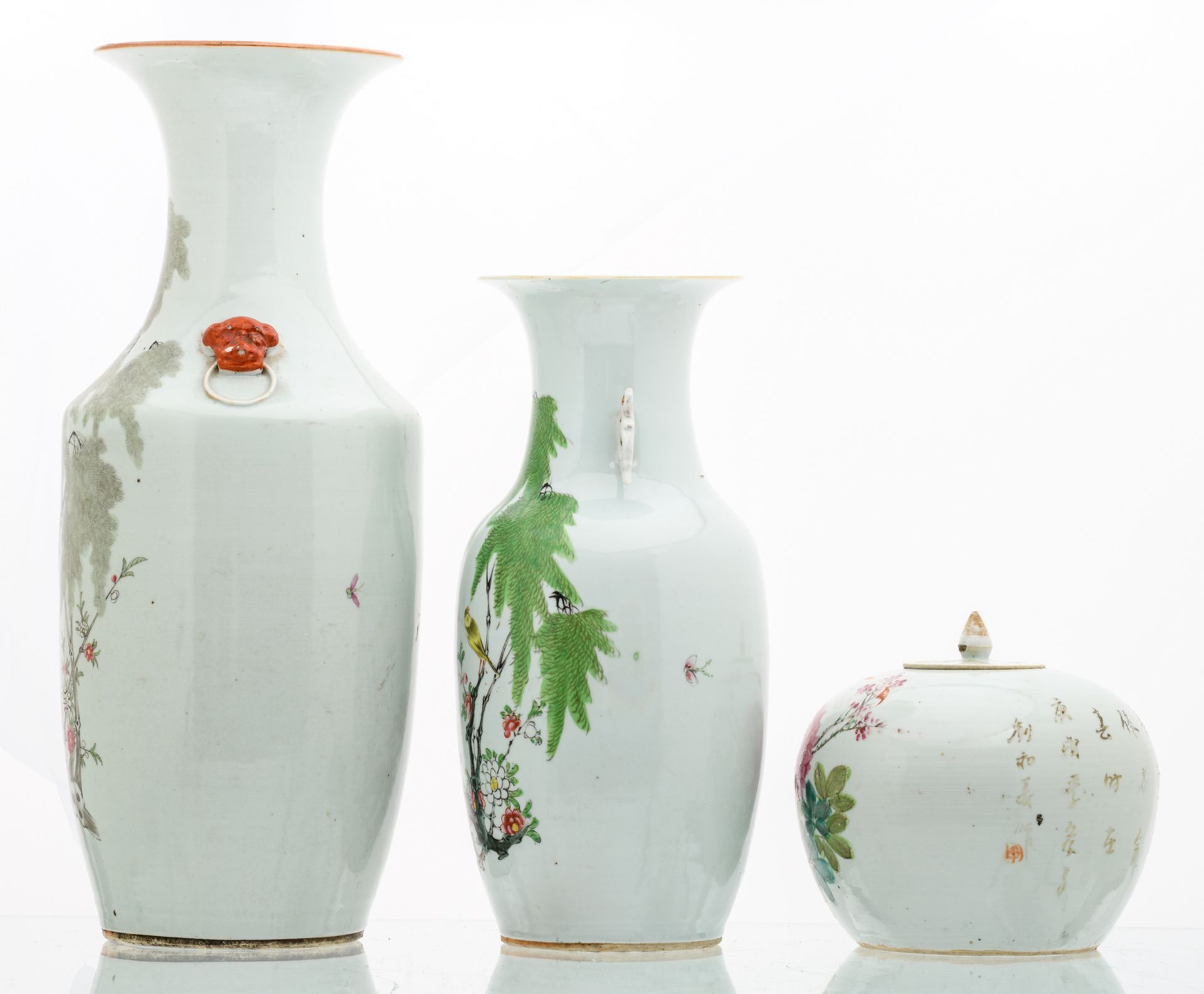 Two Chinese famille rose vases and a ditto ginger jar and cover, decorated with flower branches - Image 2 of 11
