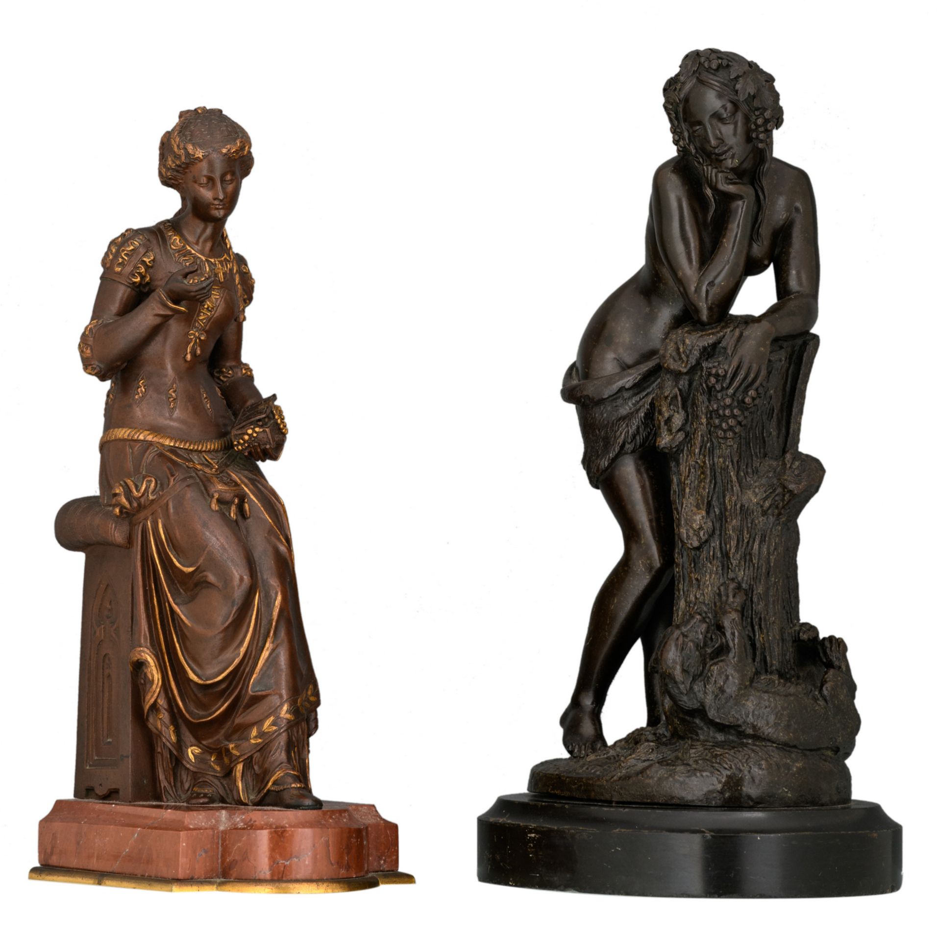 Gechter H., a musing bacchante, patinated bronze on a marble base, foundry mark 'Ch. Le Blanc à