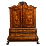 A second half of the 18thC Dutch cabinet with floral marquetry, H 230 - W 153 - D 70 cm