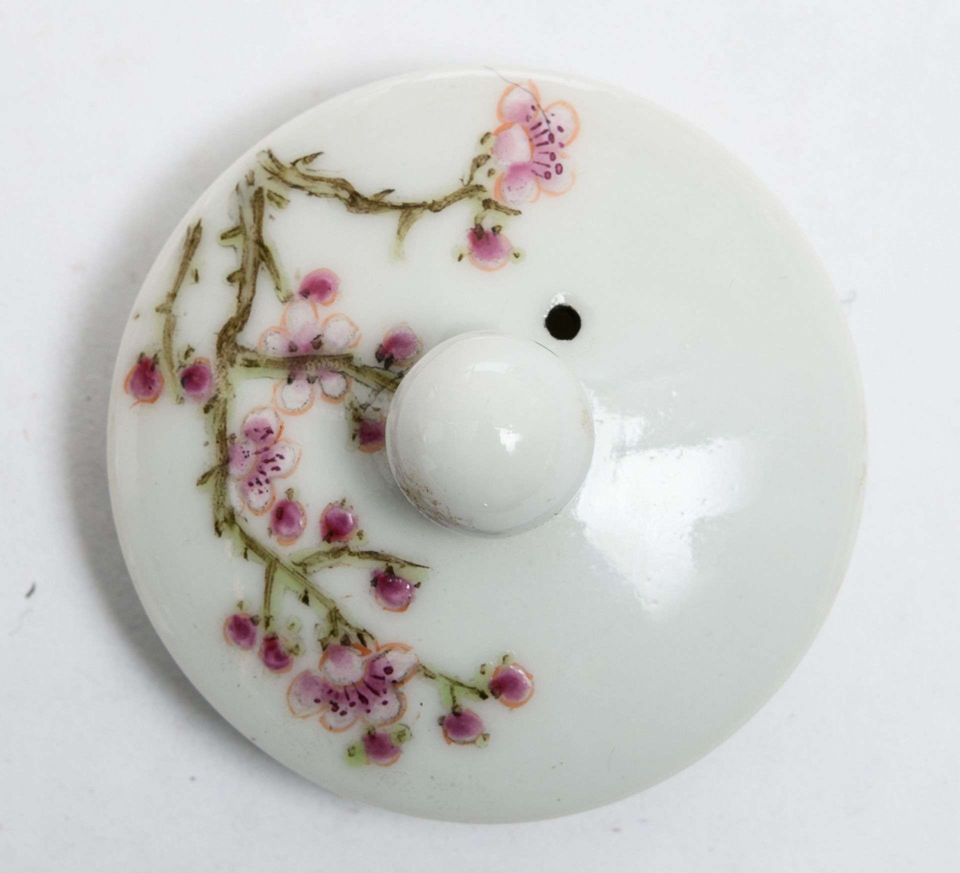 A Chinese famille rose teapot and cover, decorated with cherry blossoms and a calligraphic text, - Image 7 of 8