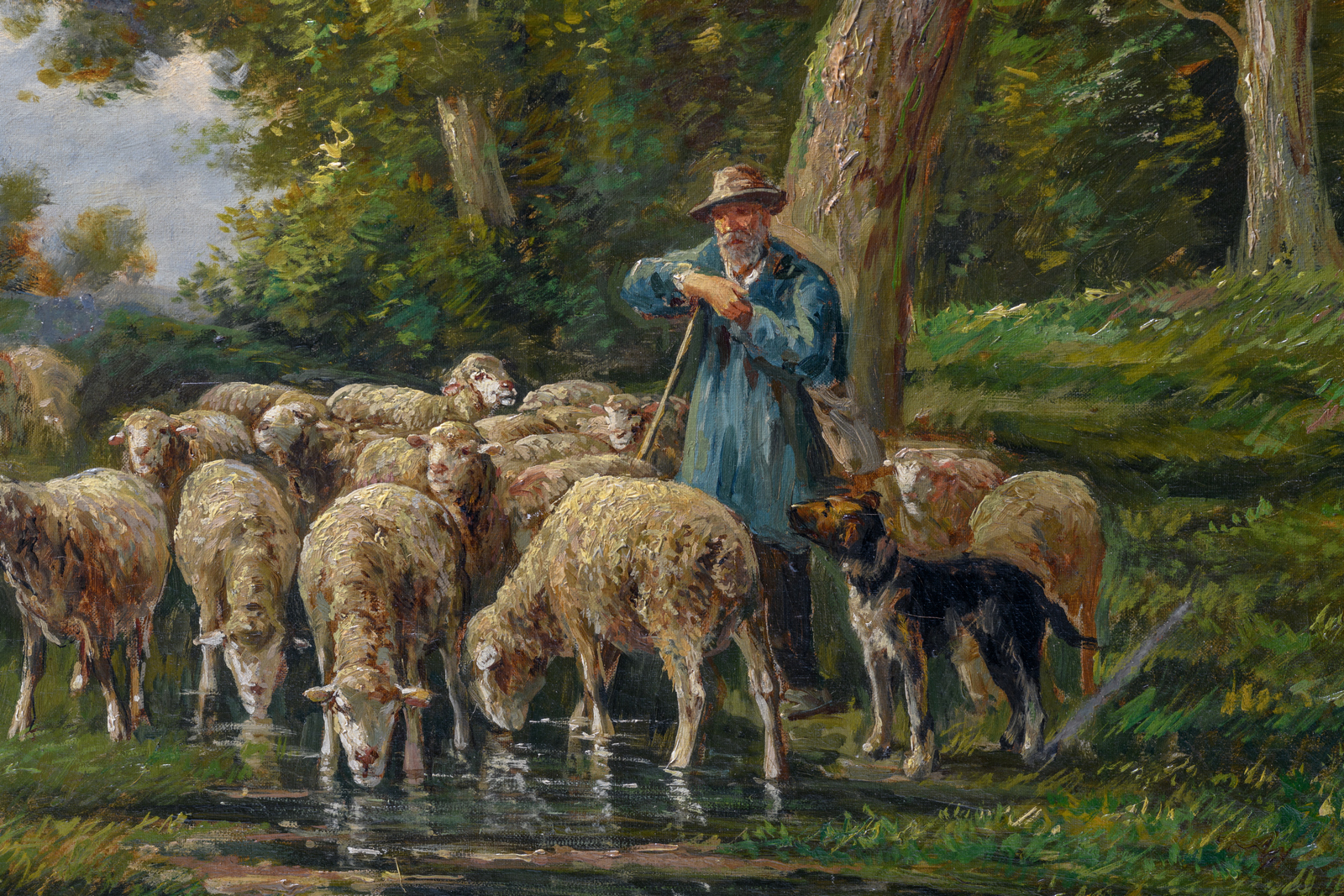 (Jansen W.G.T.), a pair of rural views depicting shepherds with their flock, oil on canvas, 65 x - Image 12 of 17