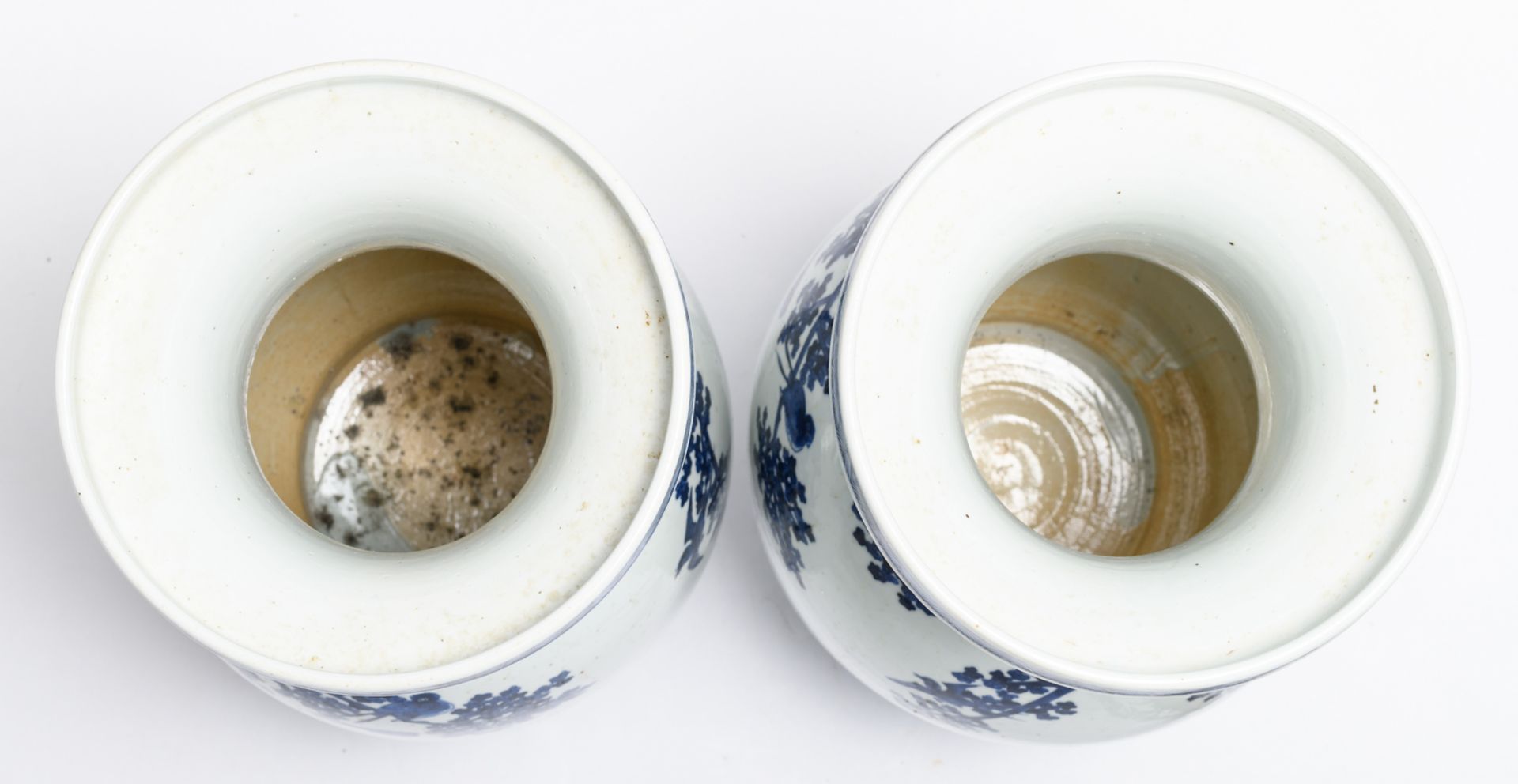 Two Chinese blue and white decorated vases with rocks, phoenix, birds and flower branches, H 65,5 - Image 5 of 6