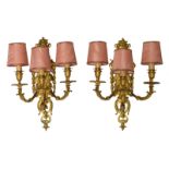 Two gilt bronze early Rococo style wall appliques, H 48 cm