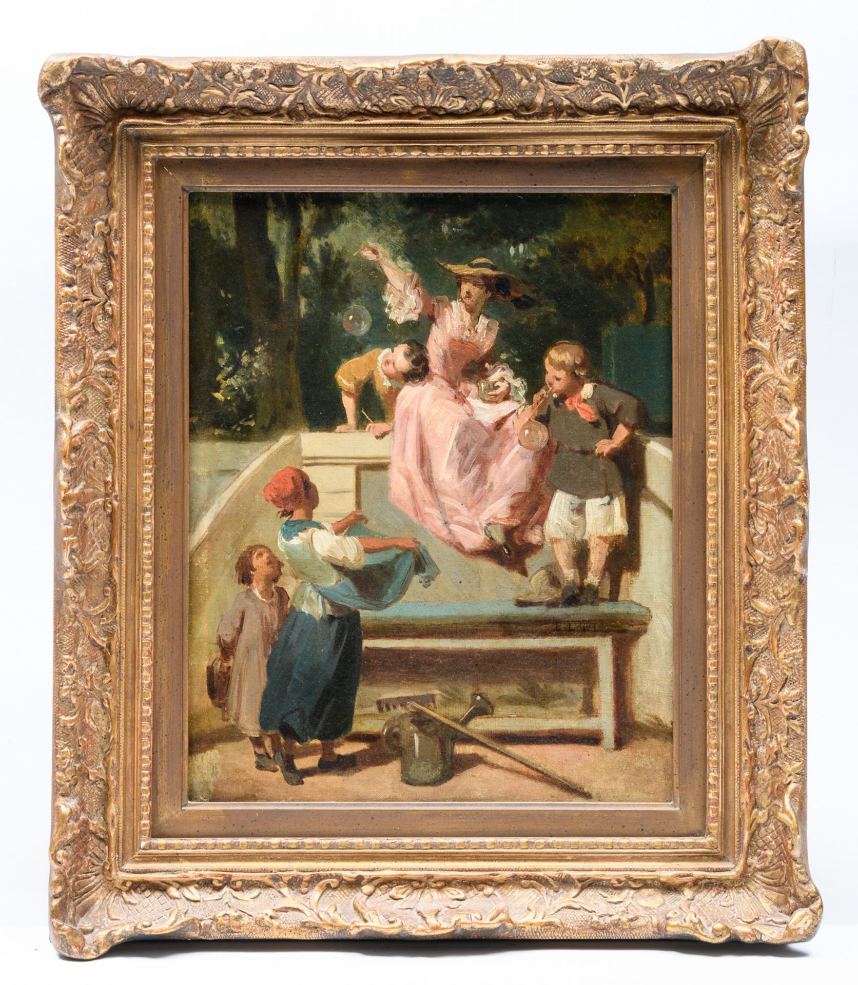 (Lami E.), blowing bubbles, oil on canvas, late 19th - early 20thC, 32 x 41 cm - Image 2 of 4