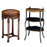 A Historism Boulle occasional table; added an Oriental inspired pedestal with a marble top, H 71 -