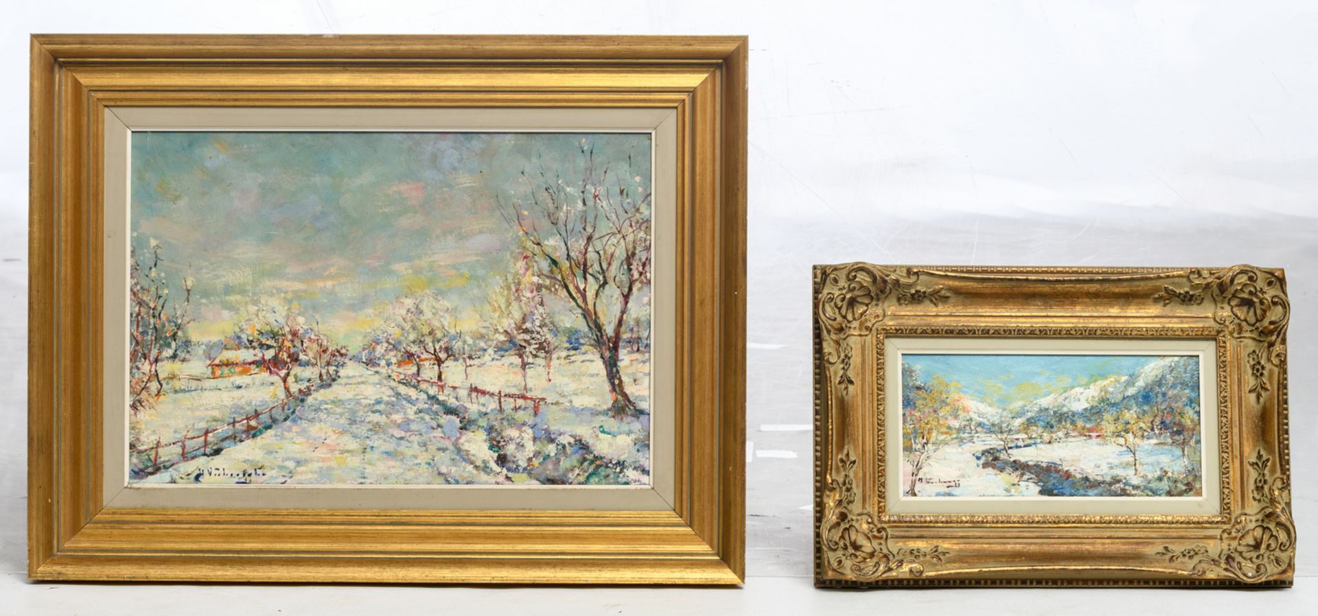 Verbrugghe C., 'Paysage D'Hyver' and a winter landscape, oil on board, 15 x 31 and 37,5 x 54,5 cm - Image 2 of 6