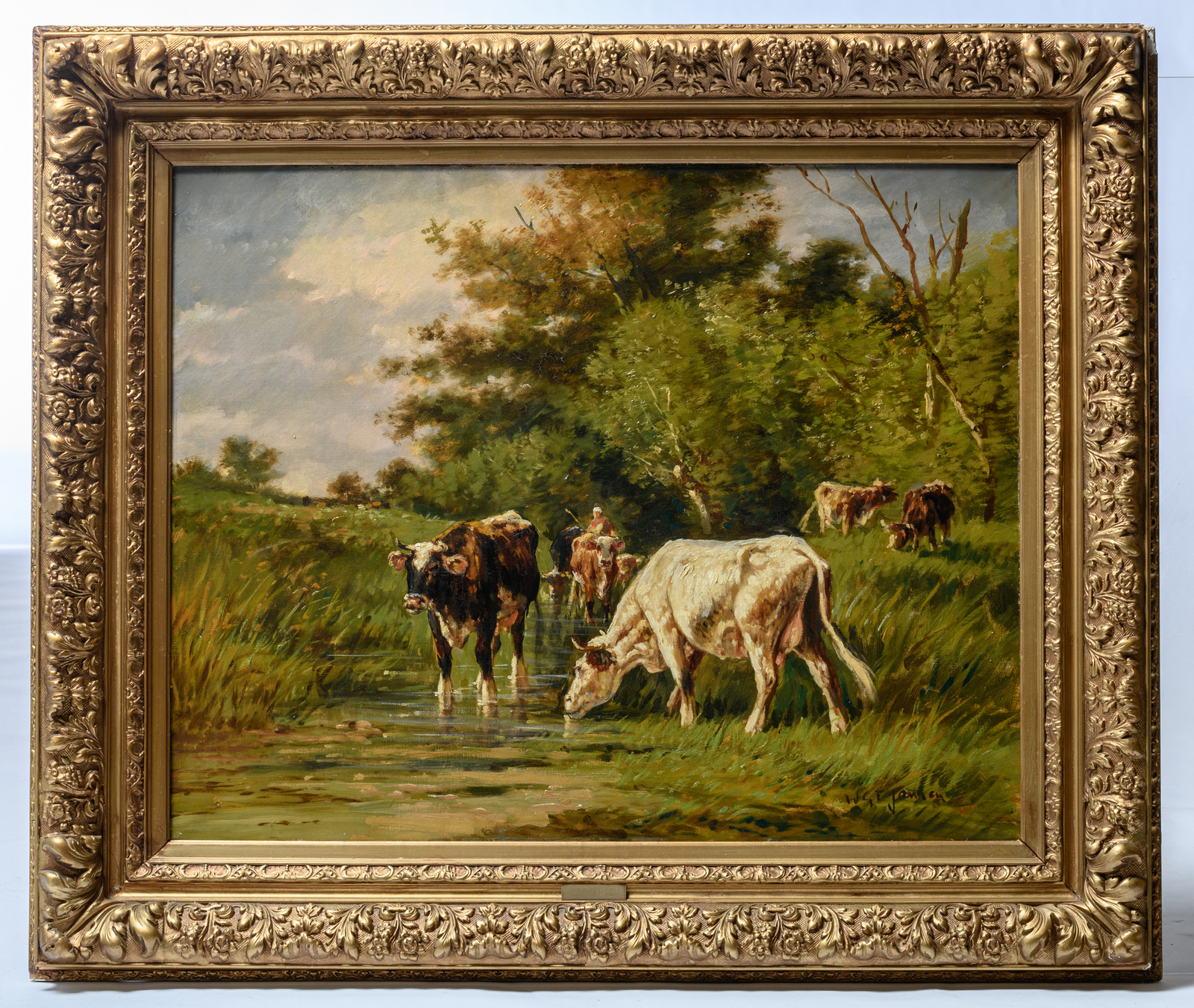 (Jansen W.G.T.), a pair of rural views depicting shepherds with their flock, oil on canvas, 65 x - Image 2 of 17