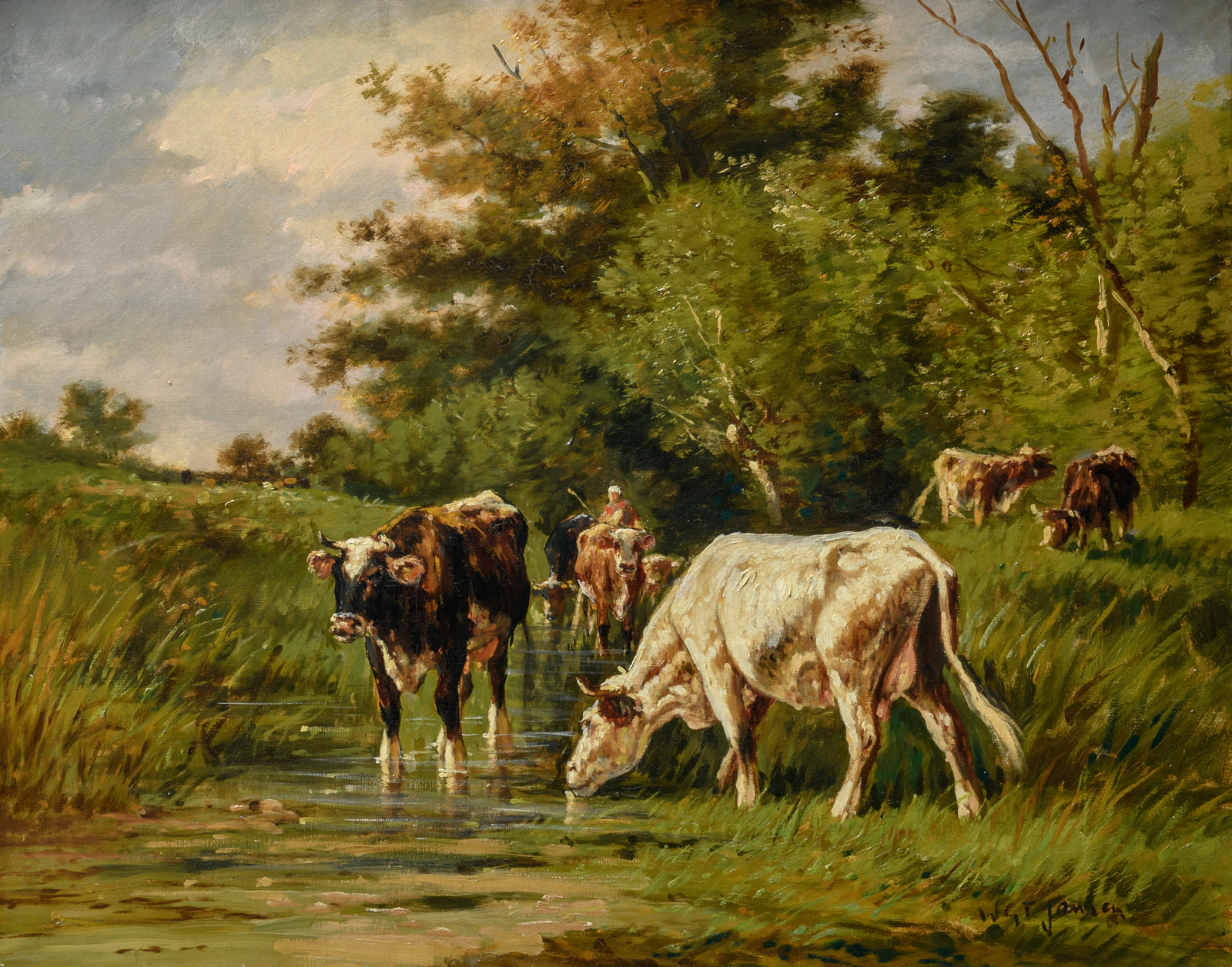 (Jansen W.G.T.), a pair of rural views depicting shepherds with their flock, oil on canvas, 65 x - Image 3 of 17