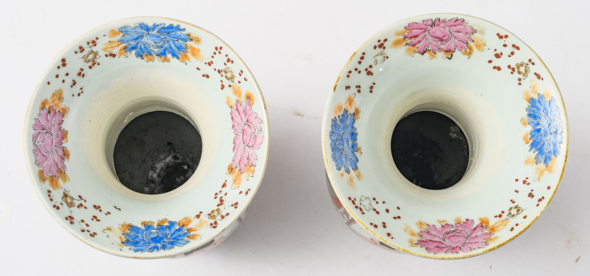 A pair of Japanese polychrome floral and dragon relief decorated vases, the roundels with figures, - Image 5 of 6