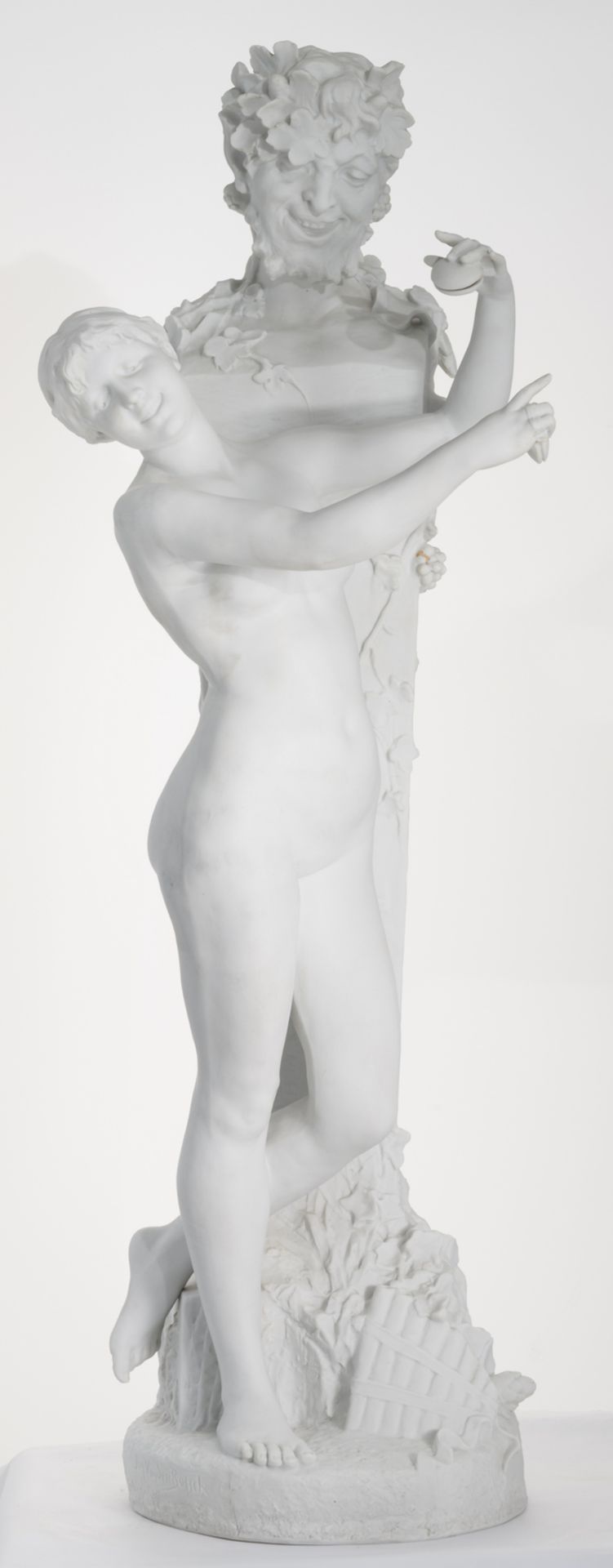 Van den Bossche D., a bacchante with a Bacchus bust, biscuit, H 87,5 cm - Image 2 of 8