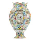 A Chinese millefleurs and open work wedding lantern, the roundels famille rose decorated with