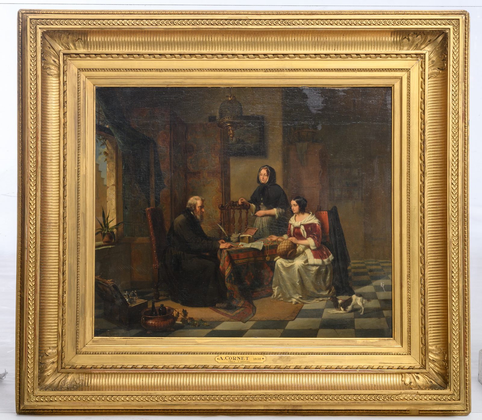 Cornet A., 'Chez l'usurier', oil on panel, dated 1852, 55,5 x 63,5 cm - Image 2 of 5