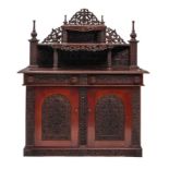 A richly carved exotic hardwood colonial sideboard, H 179 - W 154 - D 71 cm