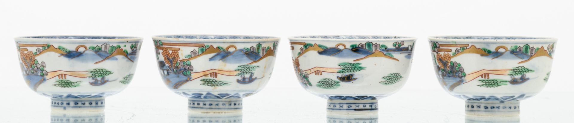 A Chinese blue and white and famille rose floral decorated dish, 18thC; added a ditto blue and white - Image 8 of 13