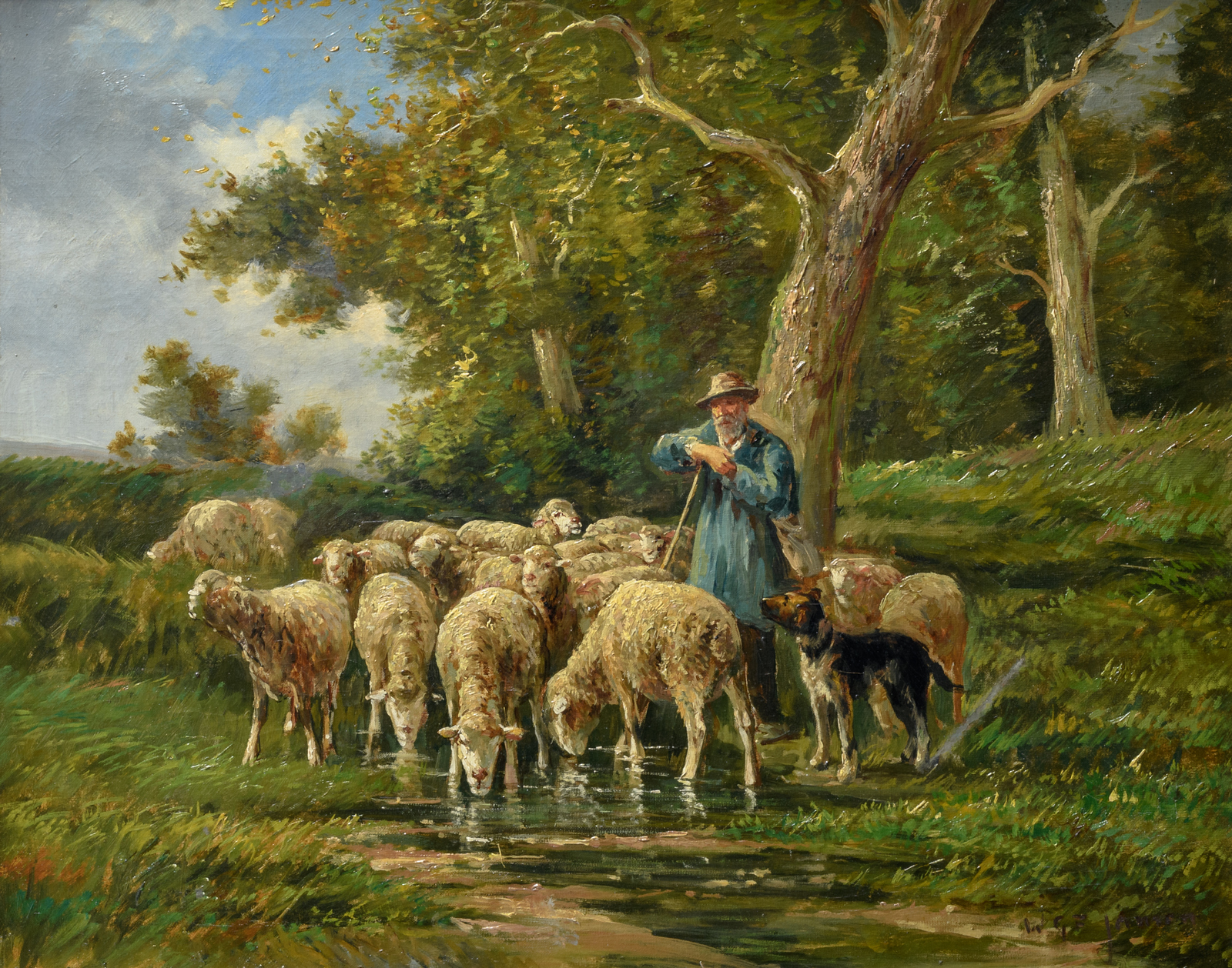 (Jansen W.G.T.), a pair of rural views depicting shepherds with their flock, oil on canvas, 65 x - Image 6 of 17