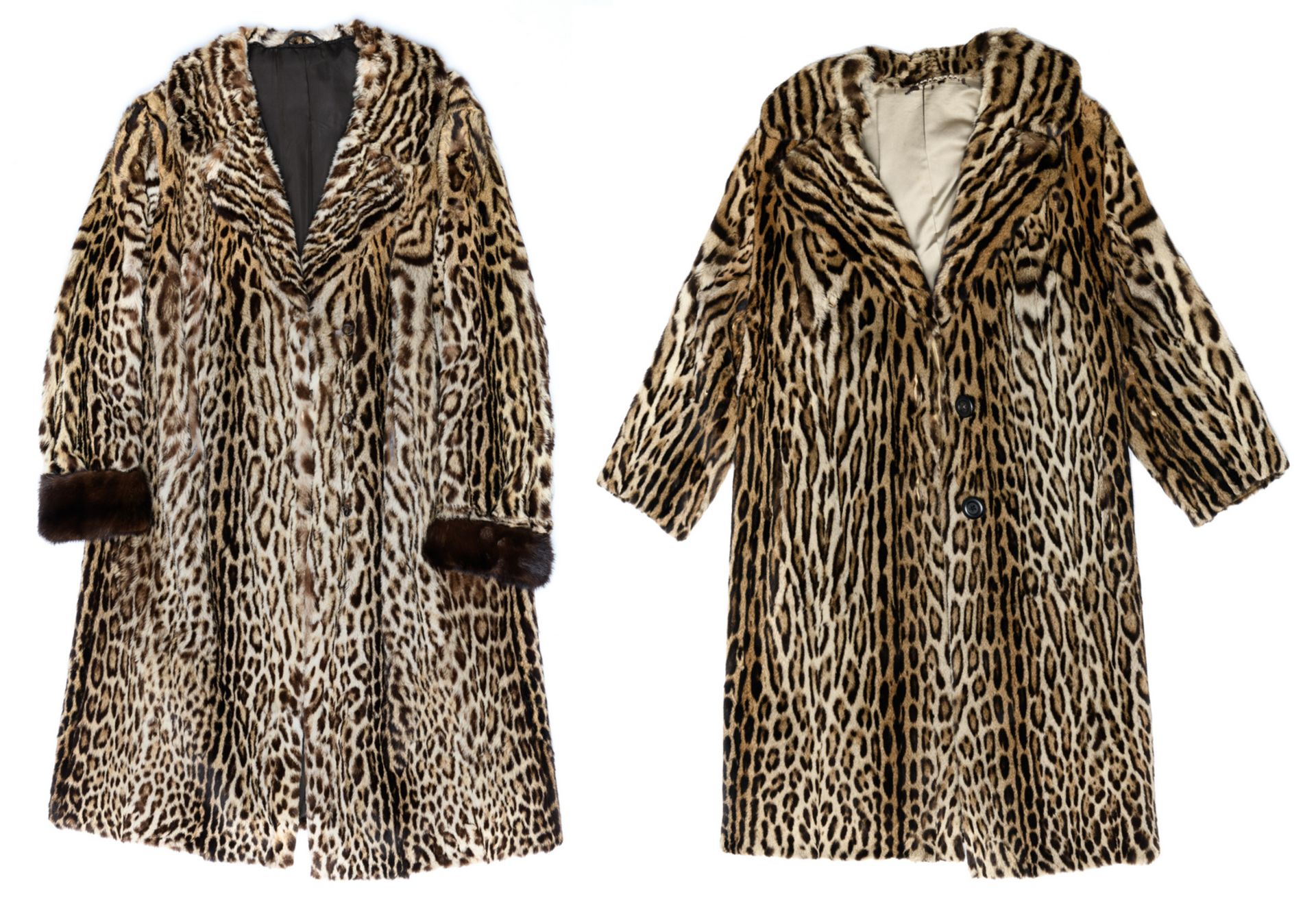 Two ladies fur coats (leopard) (measures 46/48 - 38/40 - with a proviso)