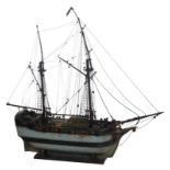 A brig ship model, H 75,5 - W 75,5 - D 23,5 cm