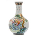 A Chinese famille rose bottle vase, overall decorated with the Eight Immortals in their habitat,