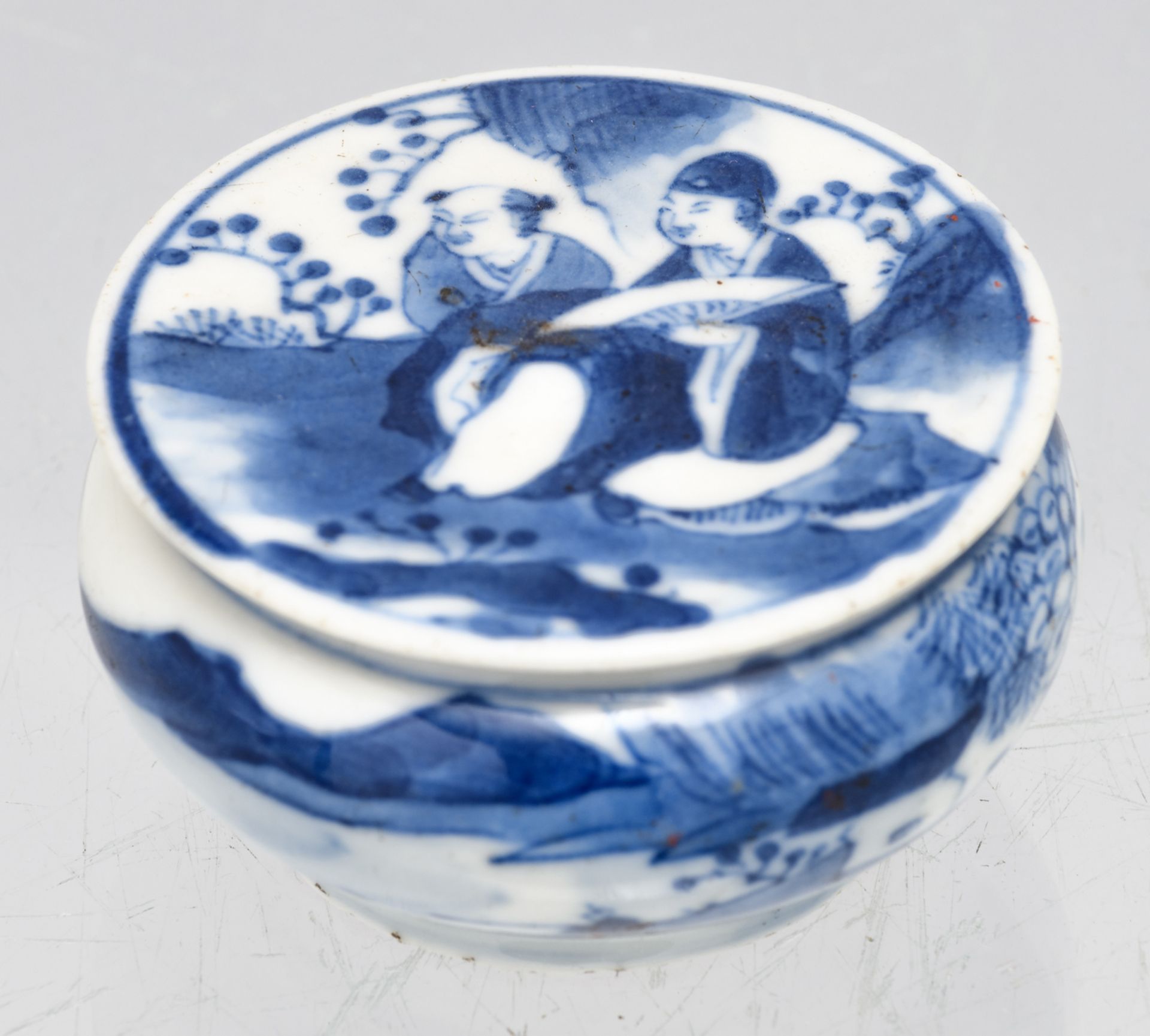 Various Chinese blue and white decorated porcelain items depicting figures in different - Image 12 of 18