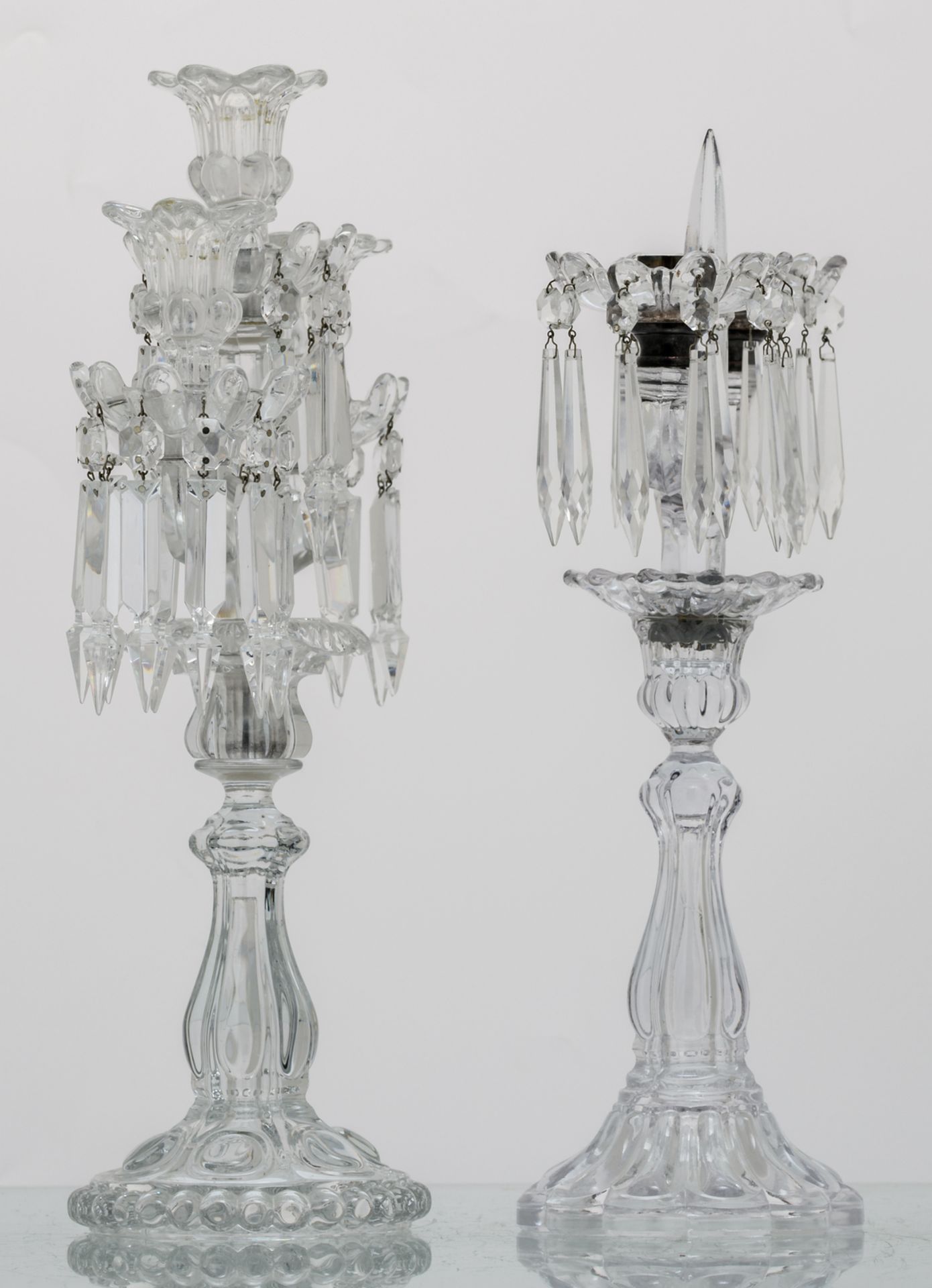 Two glass girandoles; added eight green overlay Val-Saint-Lambert crystal cut decorative items and - Image 15 of 19