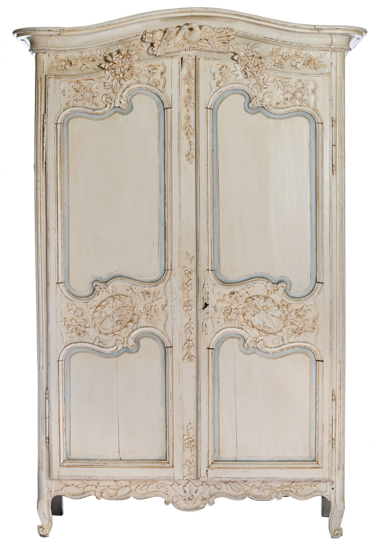 A 19thC oak wardrobe with polychrome decoration of a later date, H 242 - W 163 - D 68 cm
