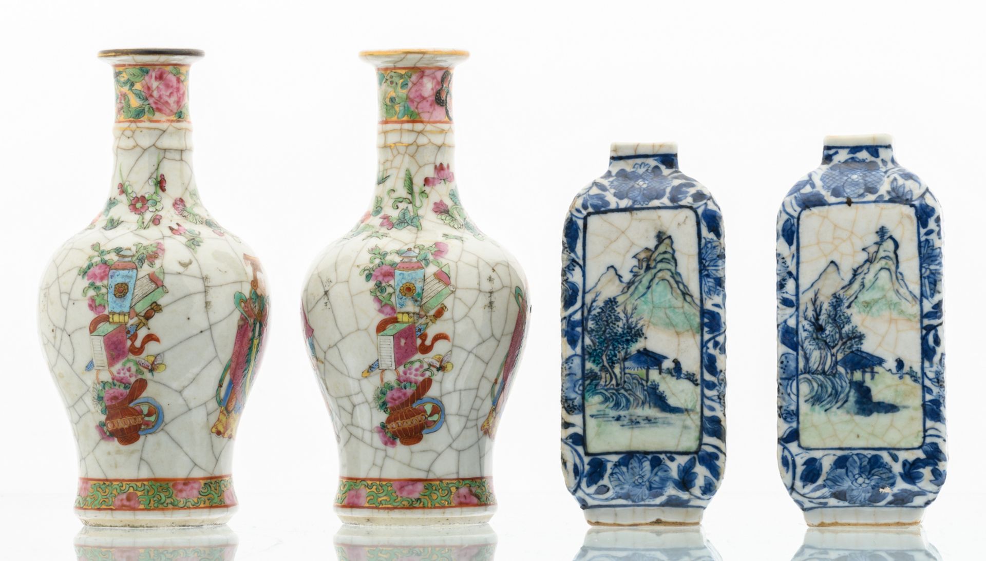 Two Chinese crackleware famille rose baluster shaped vases decorated with figures, flower branches - Image 4 of 6