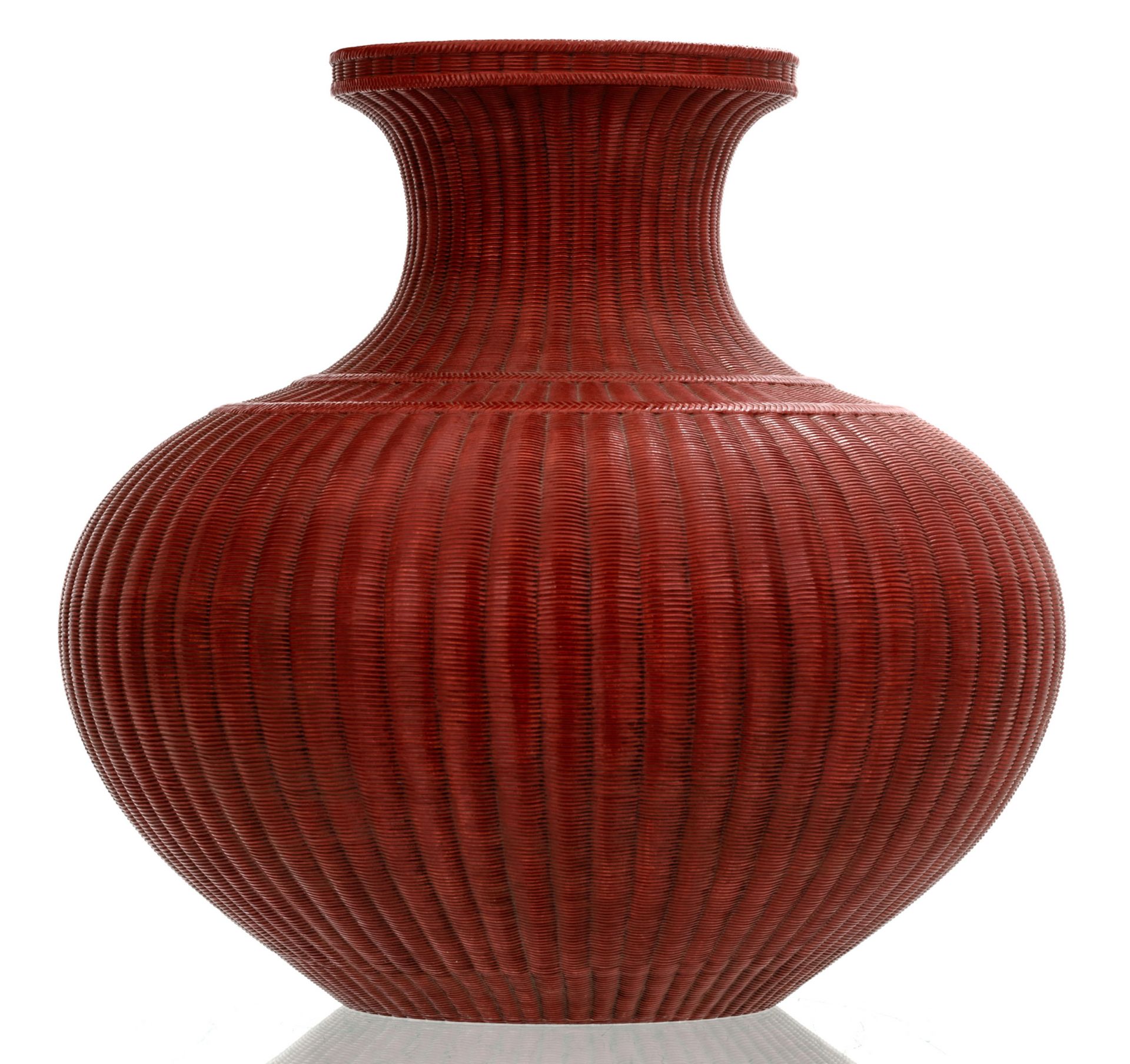 A fine Chinese red brown glazed reed basket shaped vase with a Yongzheng mark, H 40,5 cm - Image 2 of 7