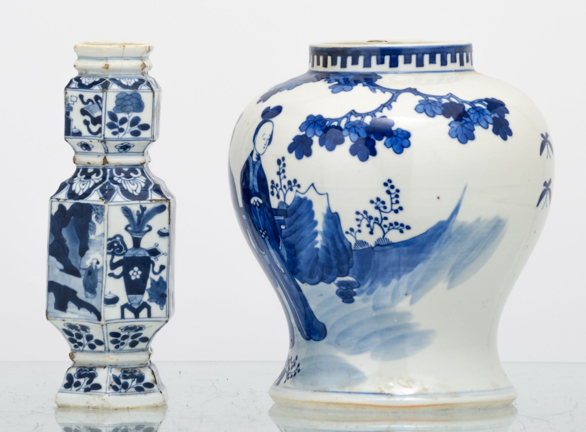Various Chinese blue and white decorated porcelain items depicting figures in different - Image 7 of 18