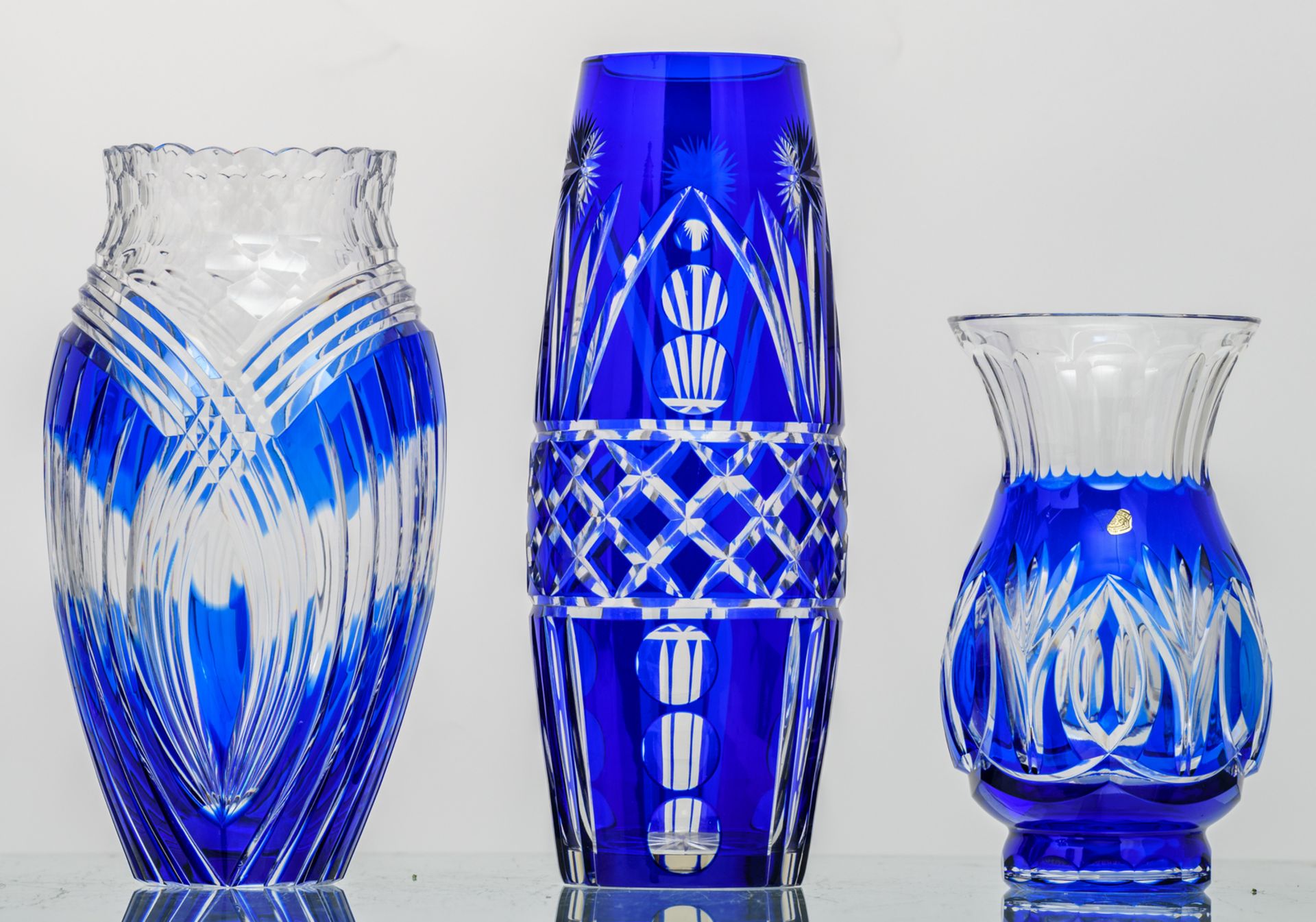 Ten blue overlay crystal cut decorative items and utensils, Val-Saint-Lambert, Bohemia,... H 7 - - Image 2 of 23