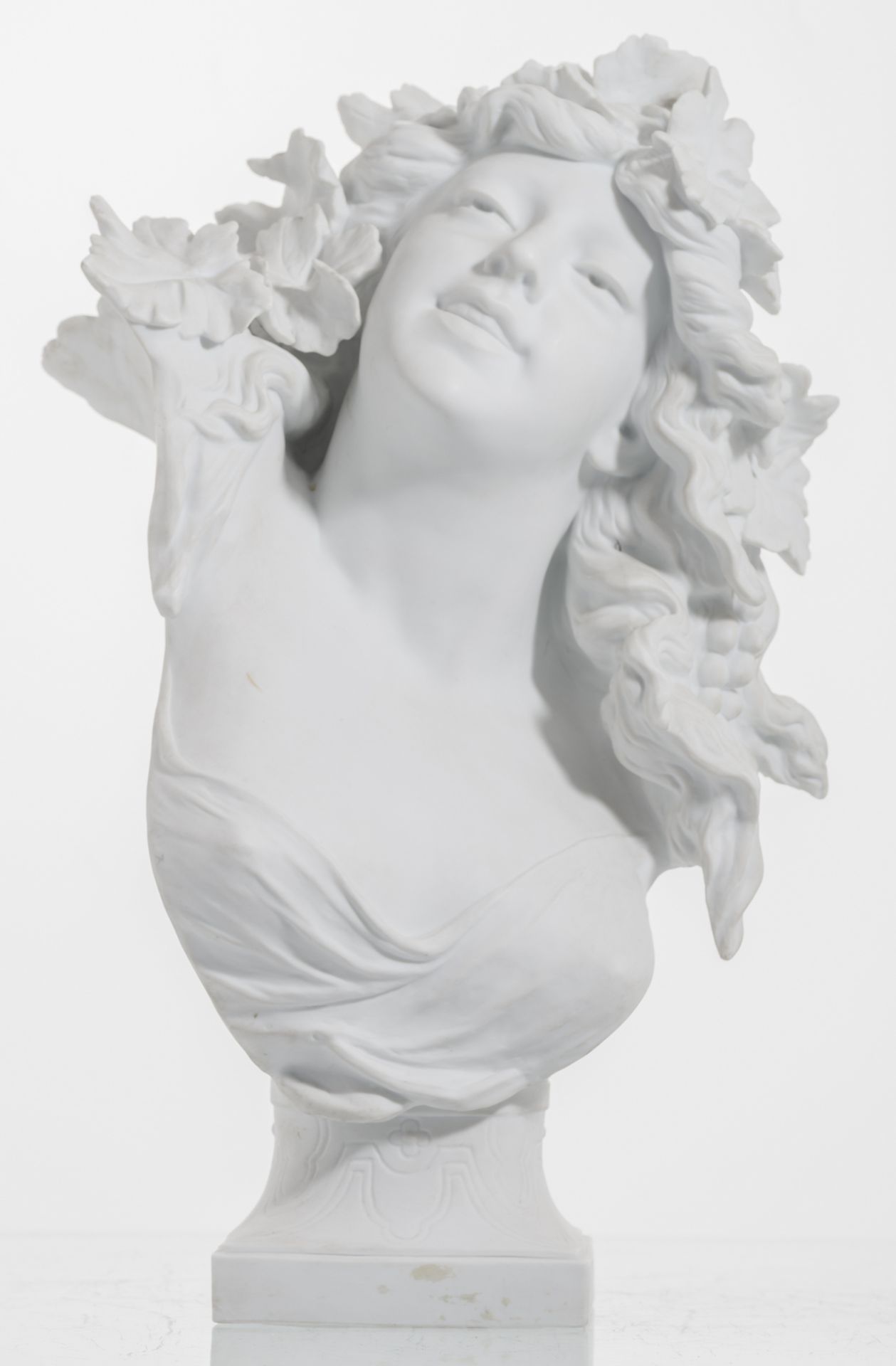 Lecorney, a biscuit bust of a bacchante, marked 'E.B. Paris', H 47 cm - Image 2 of 7