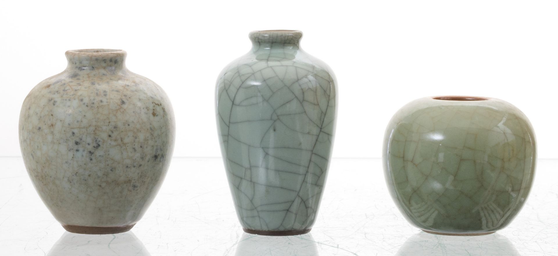 A various of Chinese celadon and crackleware porcelain and stoneware vases, plates and cups, two - Image 12 of 30