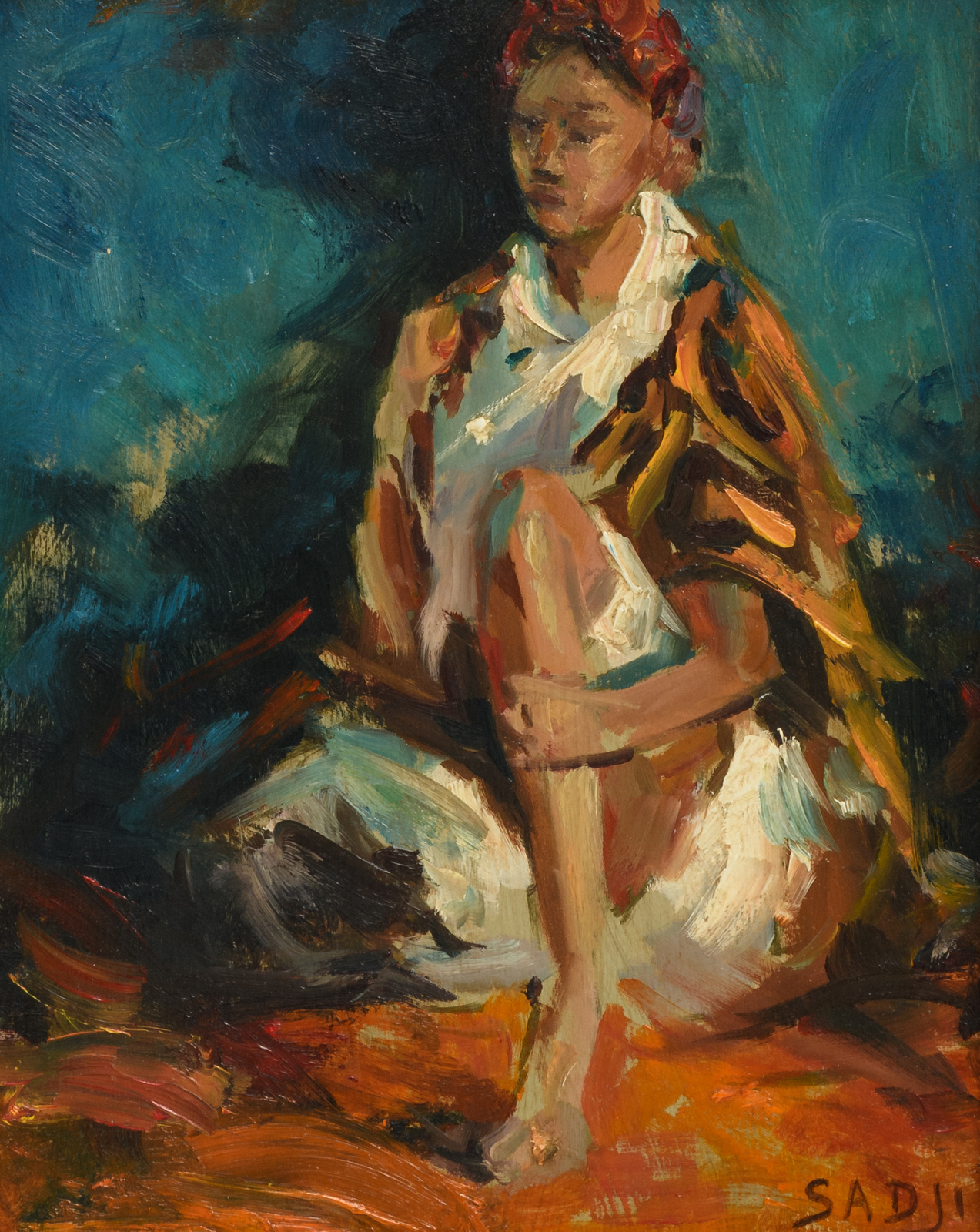 Sadji, a portrait of a Javanese boy, oil on plywood, with accompanying document of Mrs. Myriam