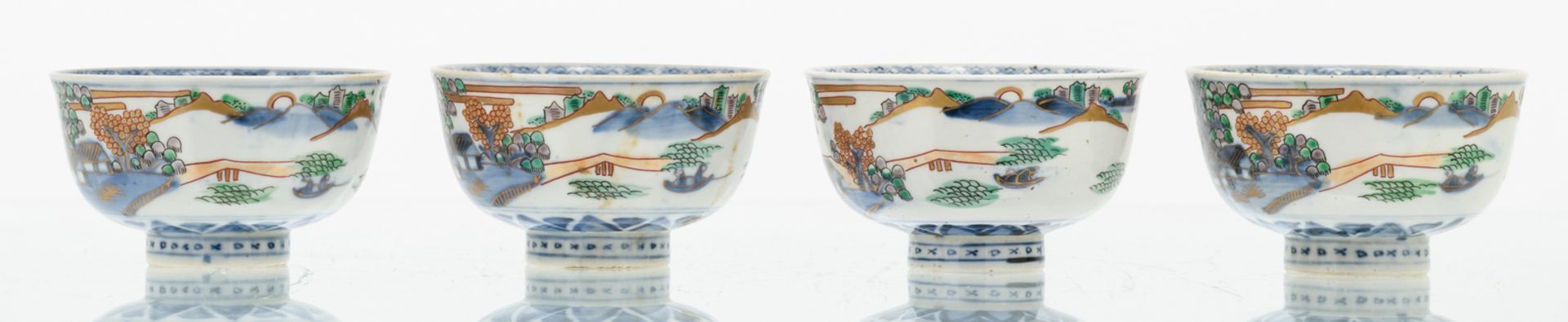 A Chinese blue and white and famille rose floral decorated dish, 18thC; added a ditto blue and white - Image 9 of 13