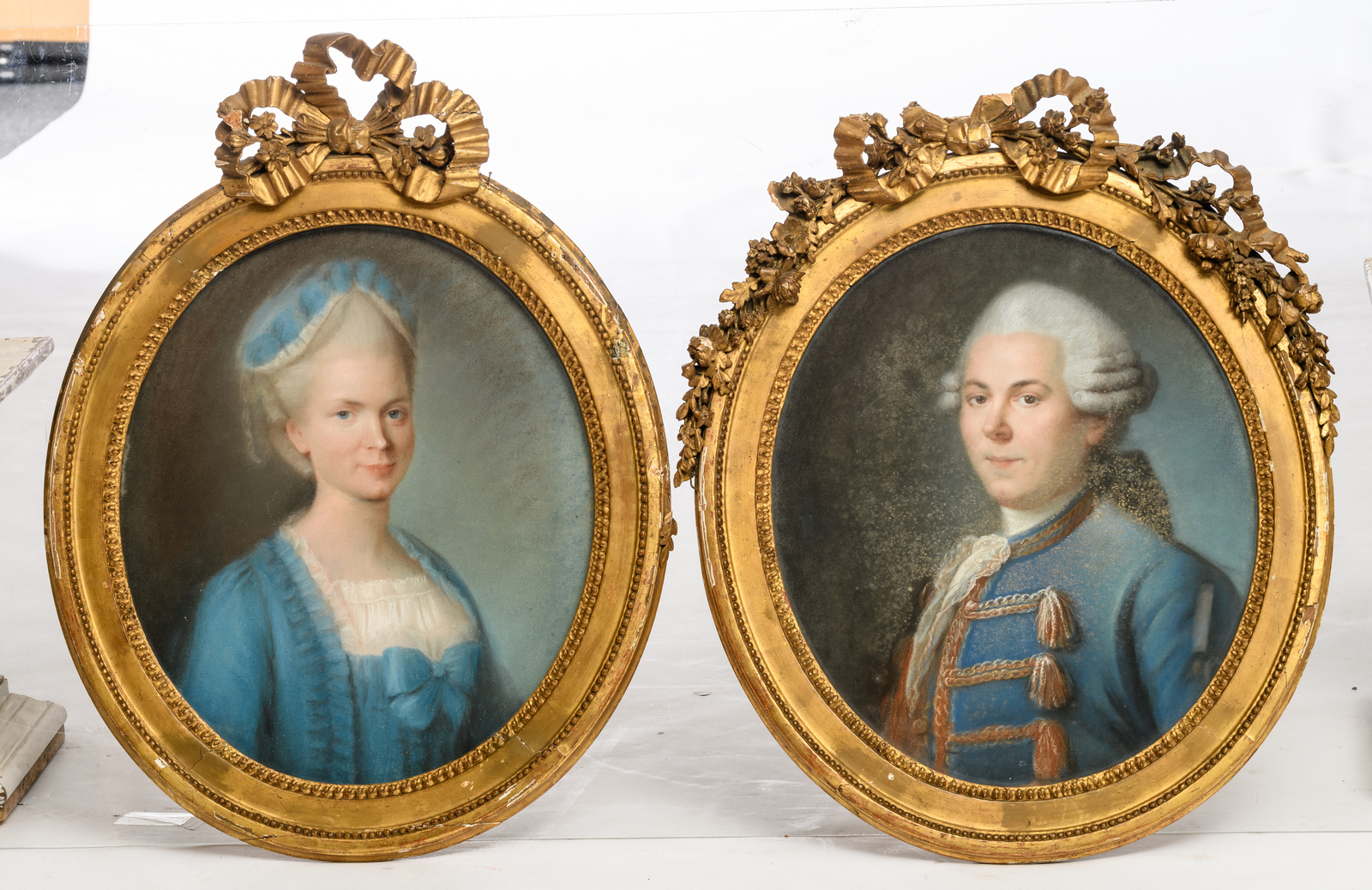 Unsigned, a double portrait of the Marquis and Marquise de Corberon, pastel on paper, period LXVI, - Image 2 of 5