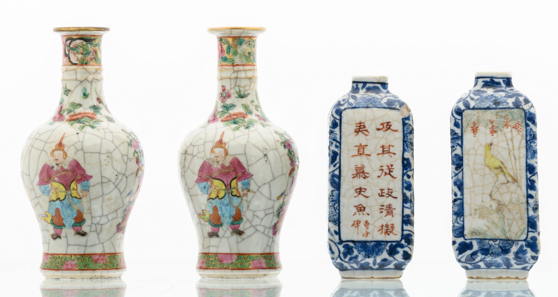 Two Chinese crackleware famille rose baluster shaped vases decorated with figures, flower branches - Image 3 of 6