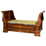 A Charles X rosewood lit bateau with marquetry, H 117 - W 220 - D 122 cm