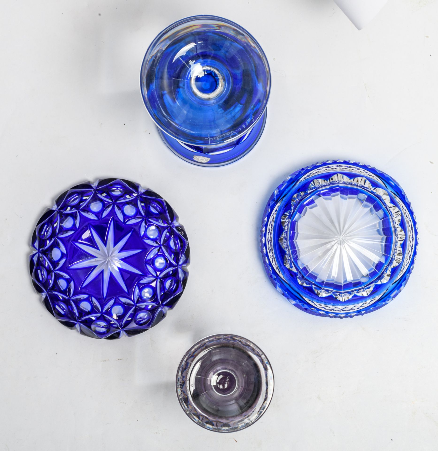 Ten blue overlay crystal cut decorative items and utensils, Val-Saint-Lambert, Bohemia,... H 7 - - Image 21 of 23
