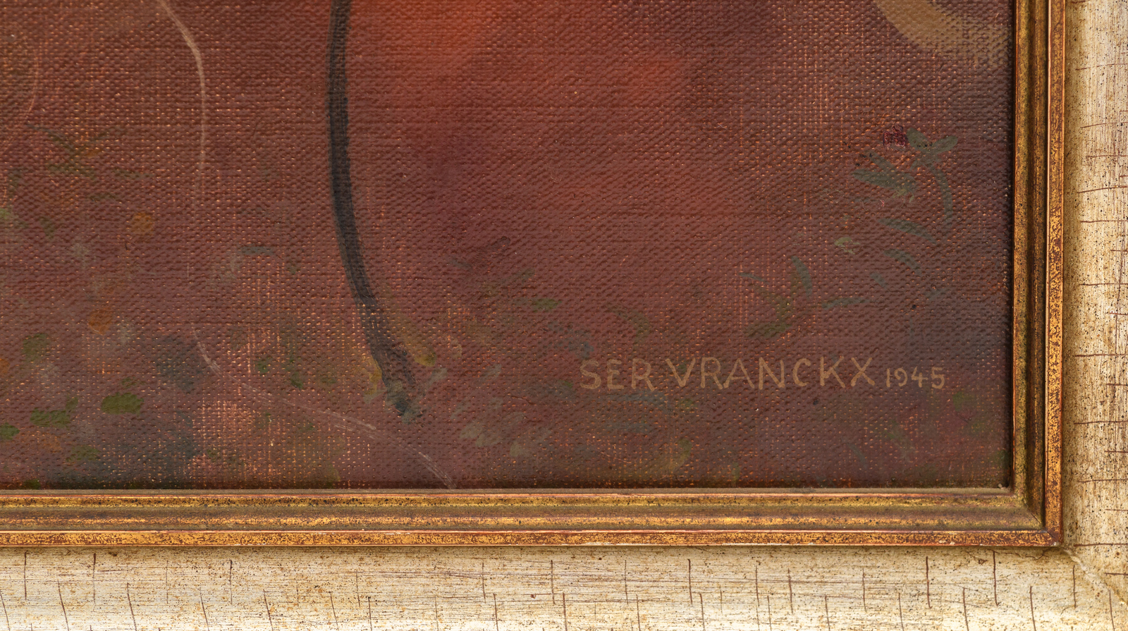 Servranckx V., 'Lumière serpentine sur troncs puniniles au fond grenat-vinaux', oil on cardboard, - Image 4 of 4