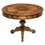 A 19thC type Charles X round occasional table with marquetry in various woods and bronze mounts, H